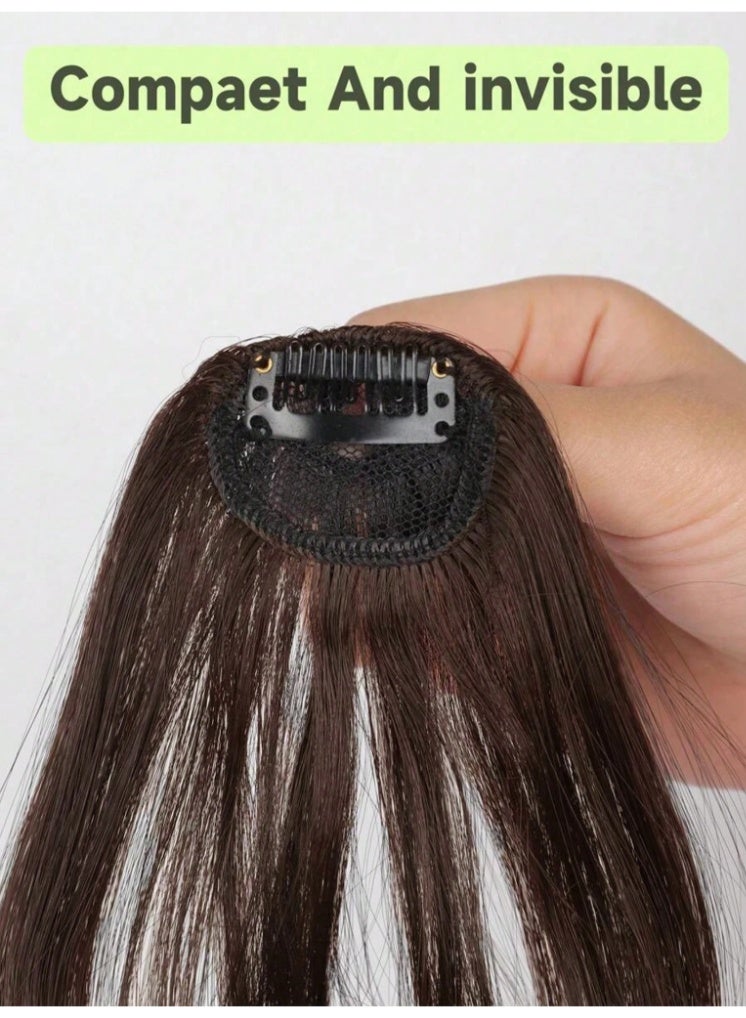 Fluffy Hair Topper in Dark Brown - Middle Part Bangs Hairpiece for Volume & Root Coverage - Image 4